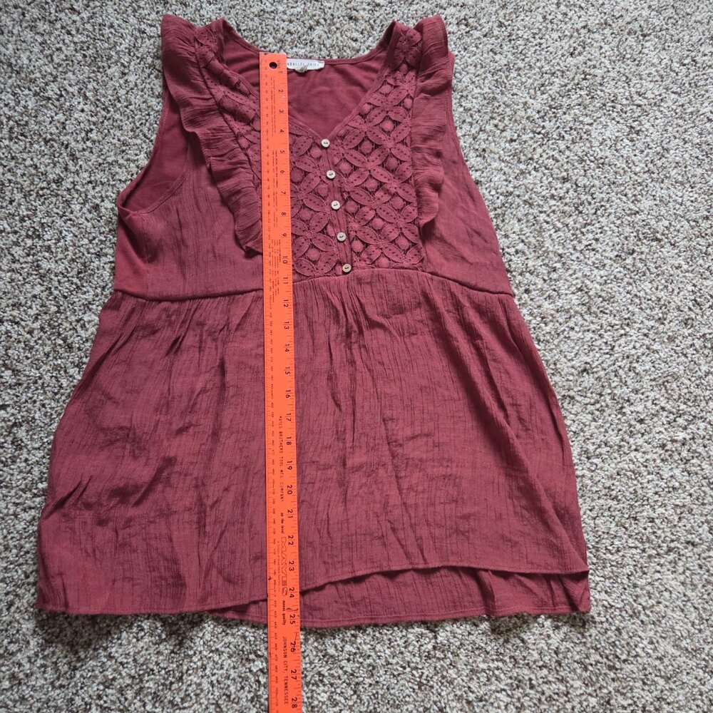 Parallel Skies Top Size Large Sleeveless Burgundy Ruffles Lace Romantic Boho - Picture 6 of 7